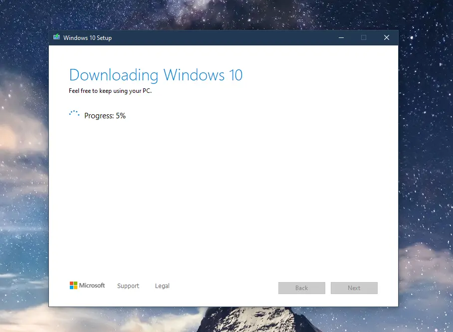 Downloading Windows 10