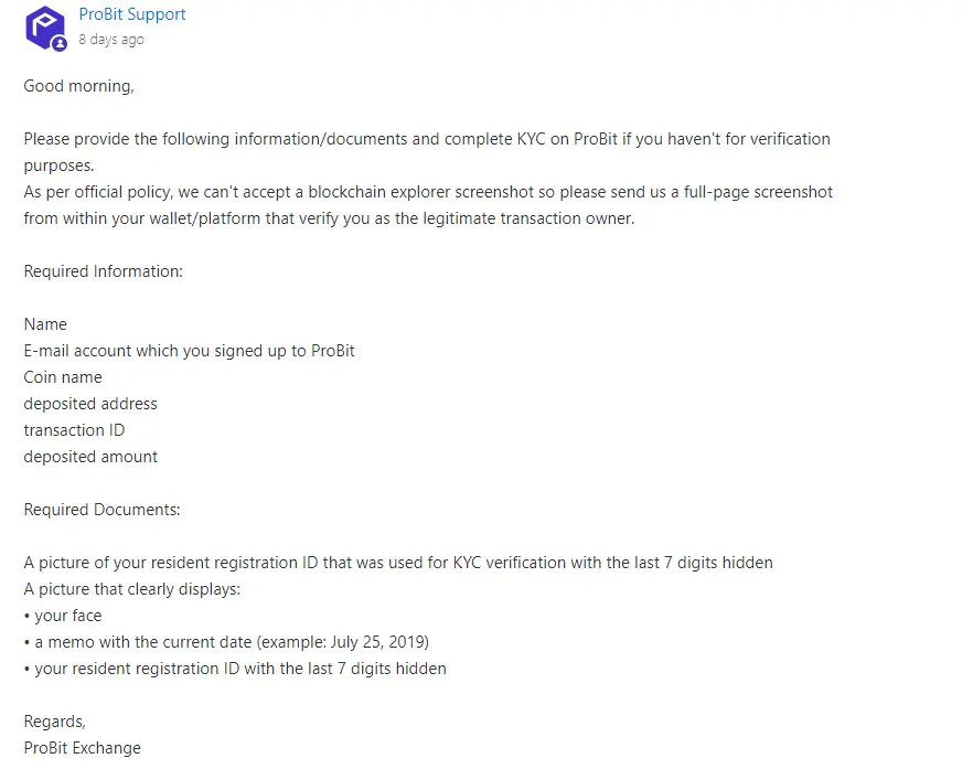probit crypto exchange's awful support
