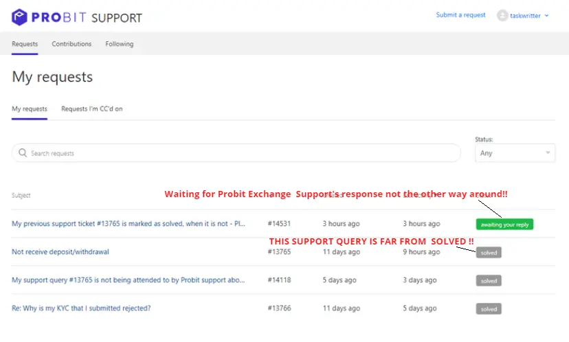 probit crypto exchange's awful support