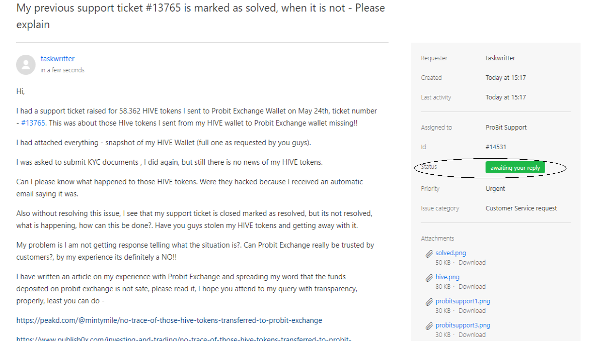 probit crypto exchange awful support