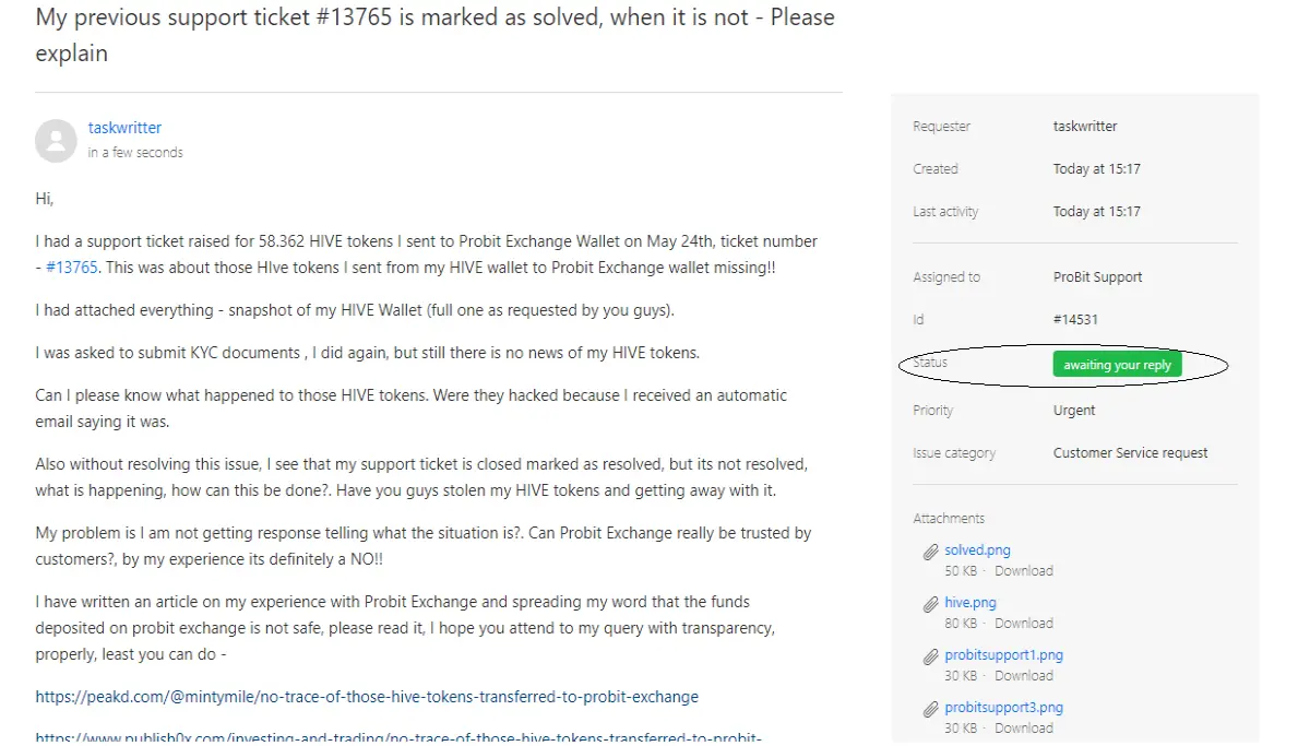 probit crypto exchange awful support