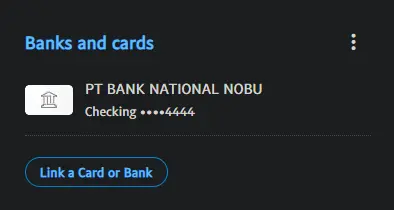 image of my bank being listed on my Paypal