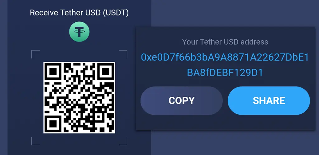 image of Atomic Wallet UI for receiving USDT, it also display my USDT address for receiving tokens.