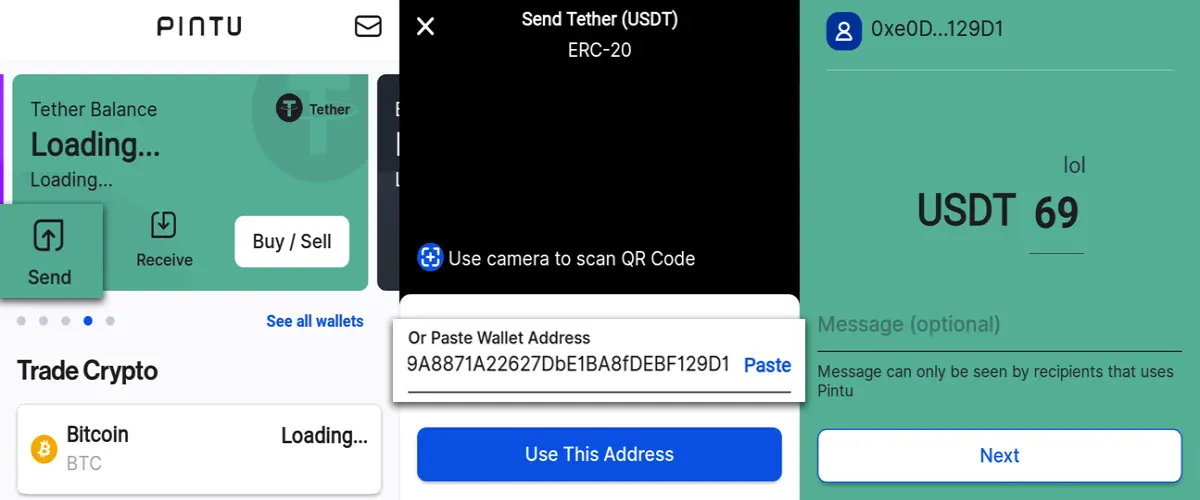 image of brief processes to send my USDT from Pintu to Atomic Wallet address