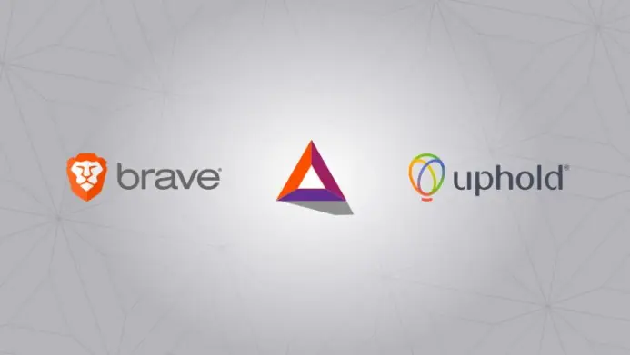 Brave and Uphold logo over a grey background