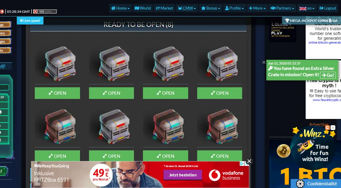 Shows the Crates section of this game