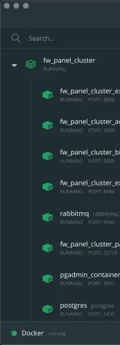 Docker Desktop featuring service tree structure organization