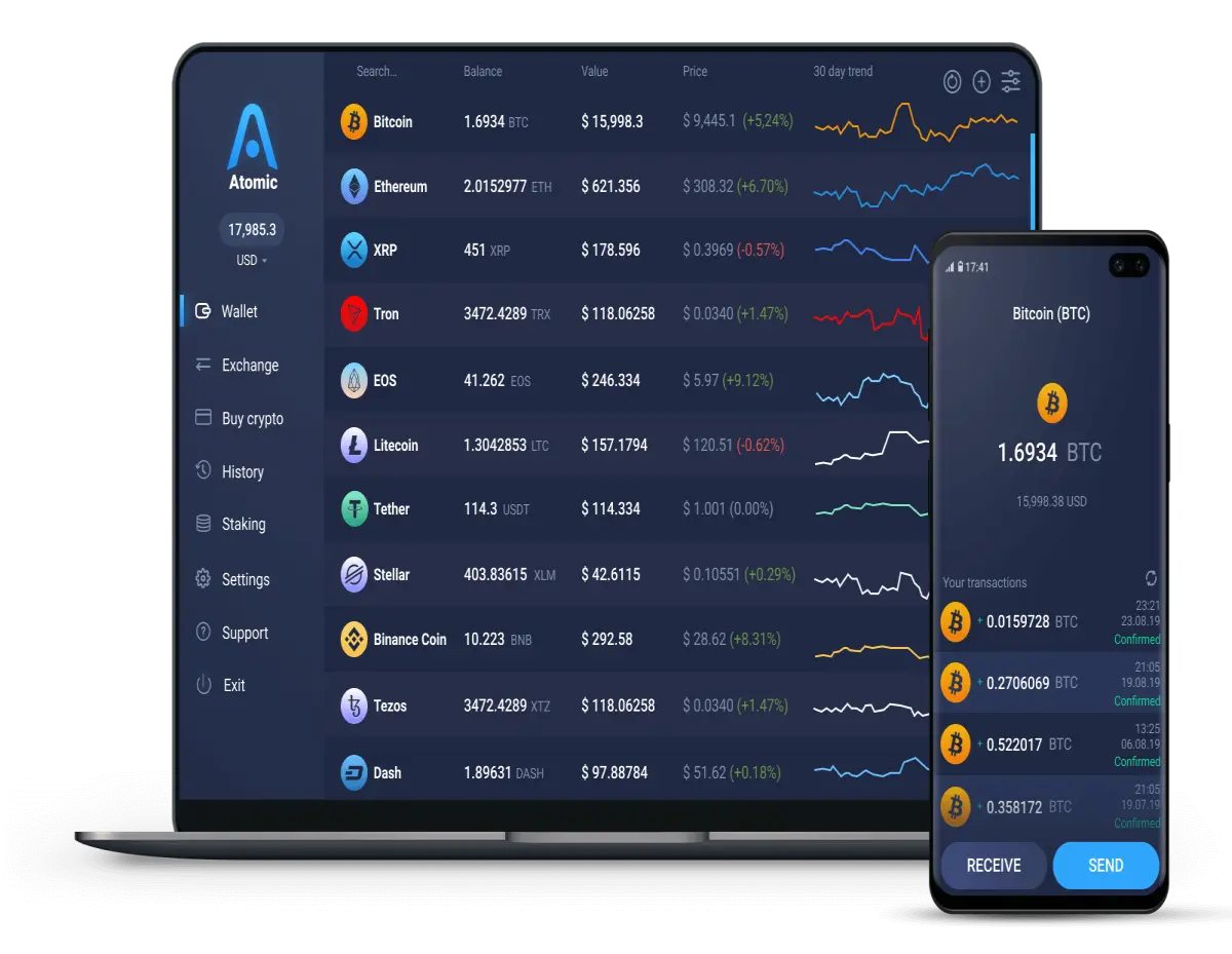 Atomic Wallet on PC & Mobile Device.