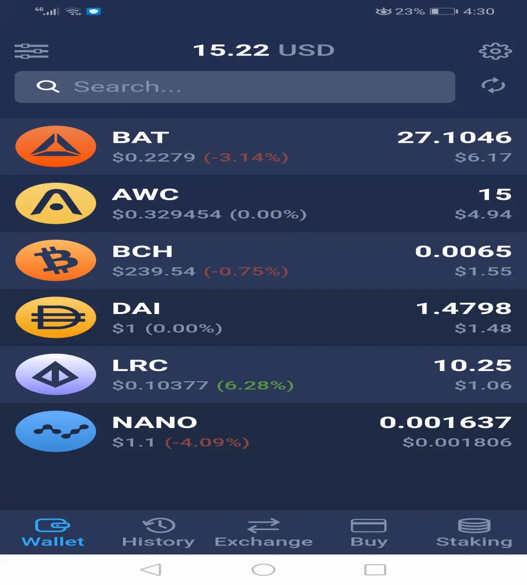 Wallet section