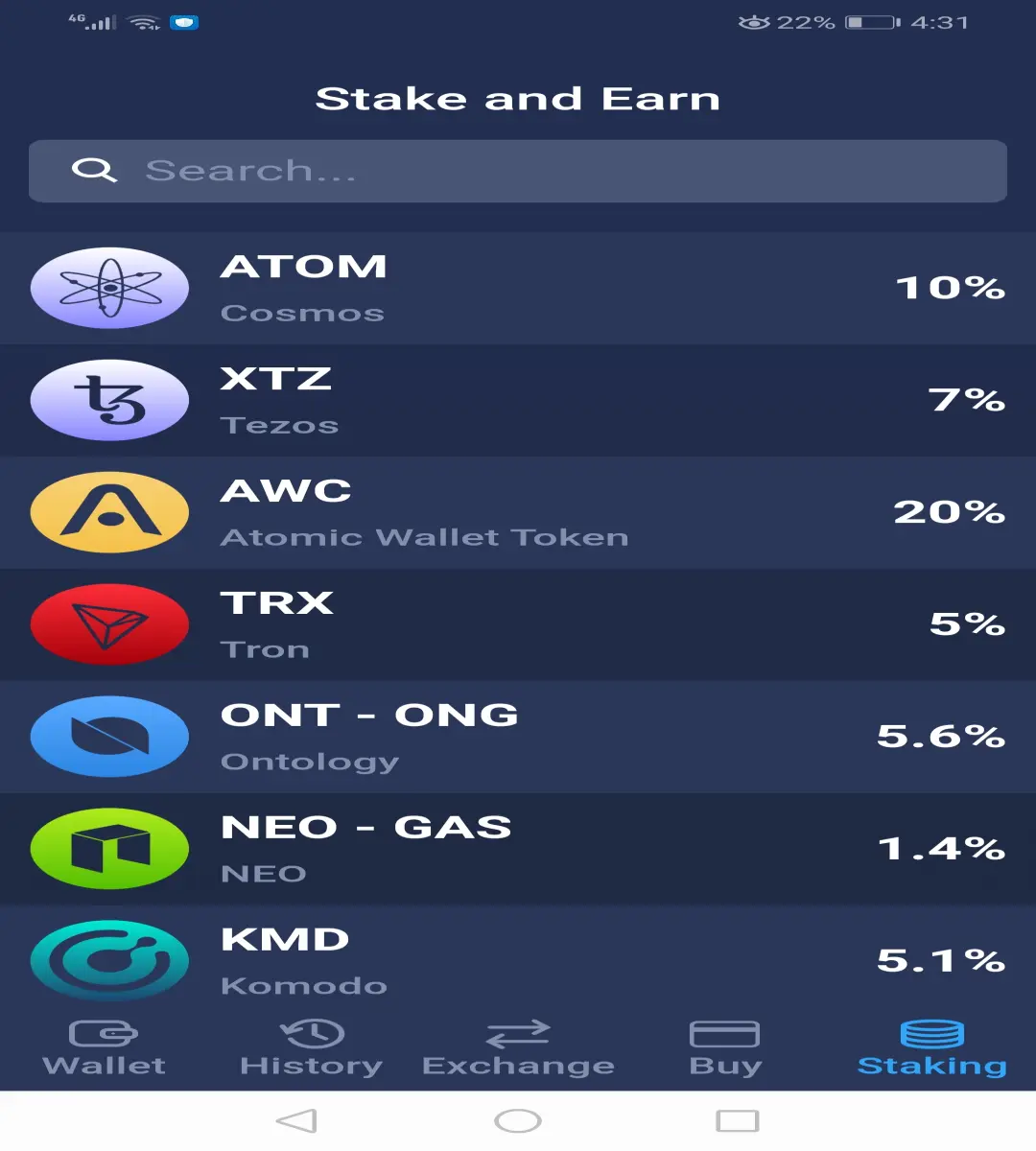 Stake and Earn section