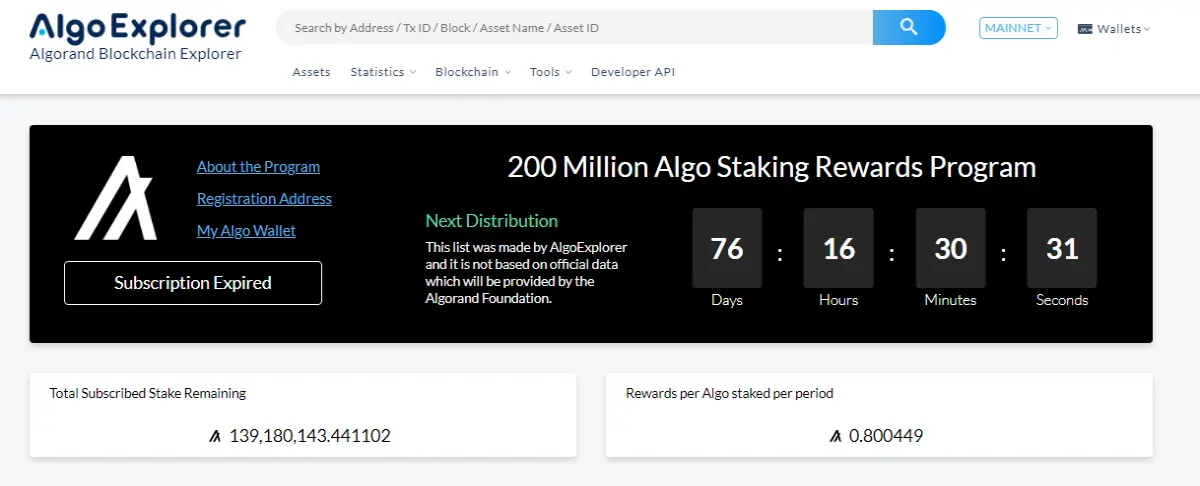 200 MILLION ALGO STAKING REWARDS PROGRAM