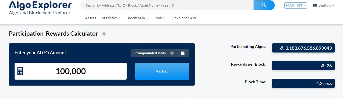 ALGORAND STAKING REWARDS CALCULATOR