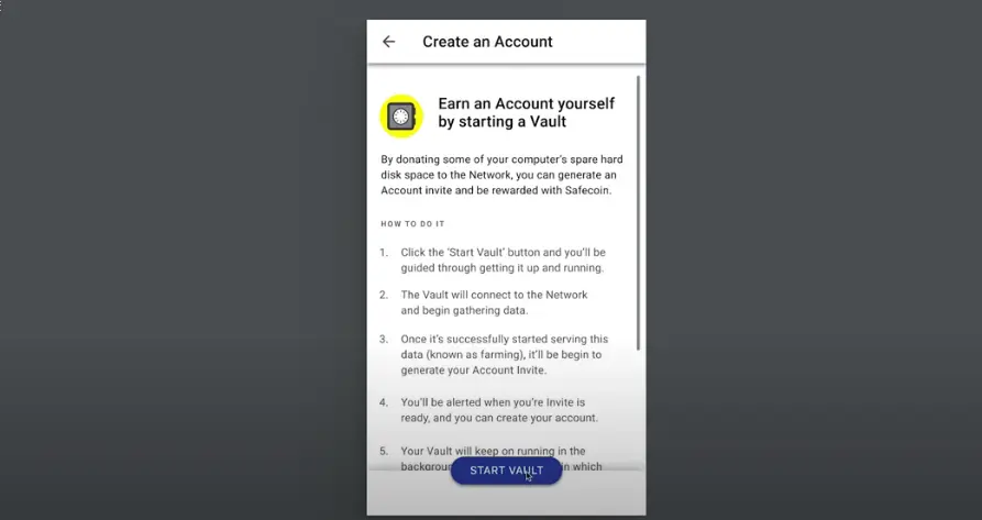 Create an Account, Start a Vault on the SAFE Network