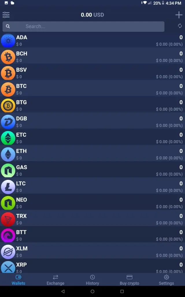 Atomic Wallet Main screen