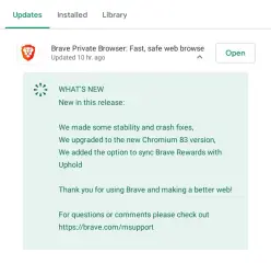 Brave update on Android Play Store