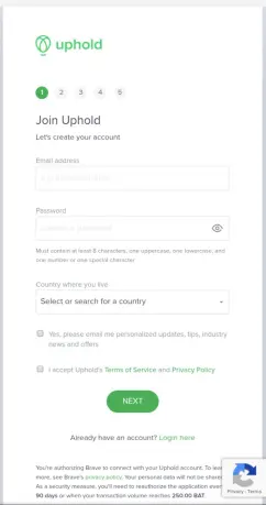 Uphold Register Page