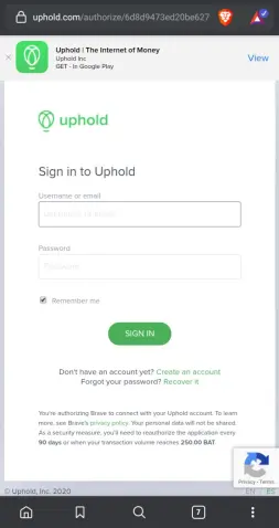 Uphold login page