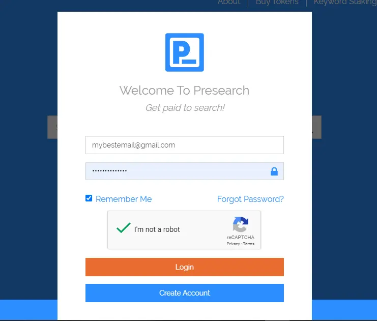 Presearch login