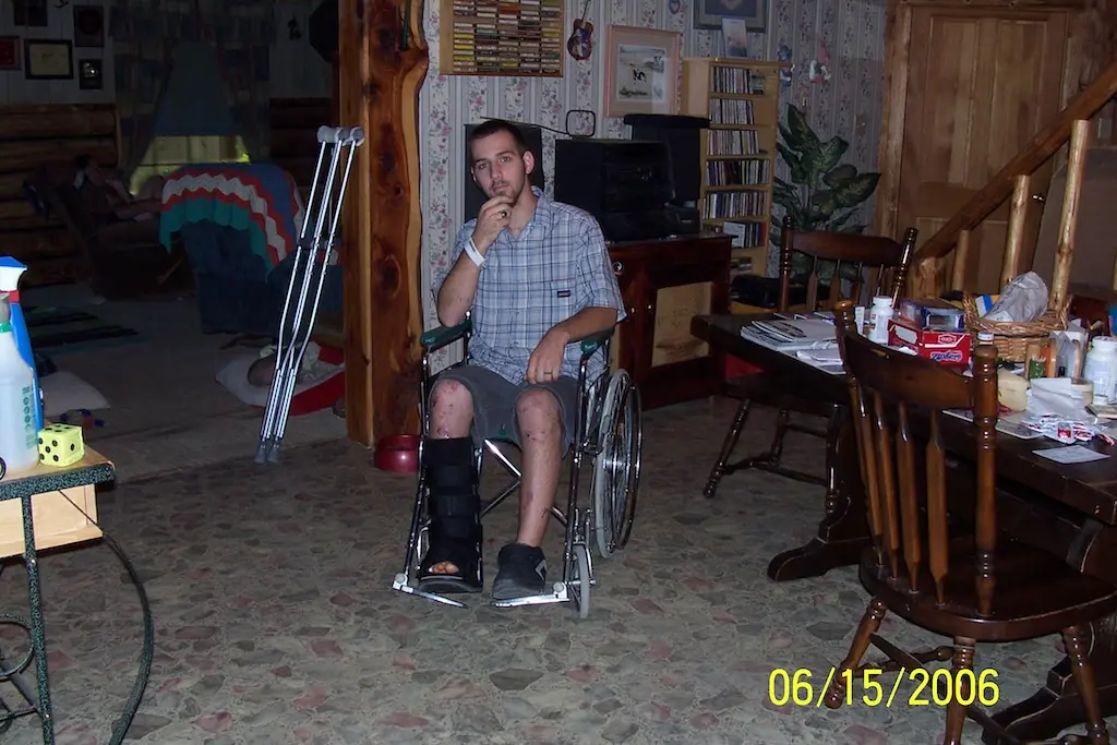 Me 20 Years old in my $7 Goodwill Wheelchair