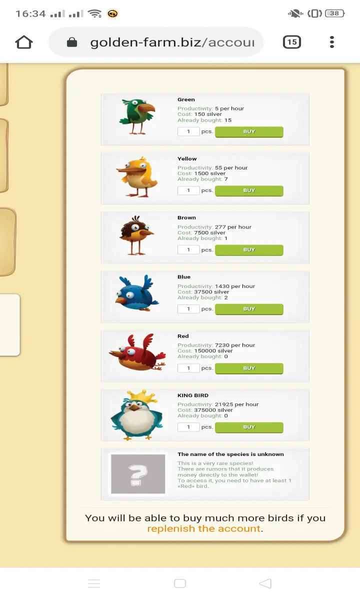 Here you see buying birds