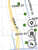 POI button, properties for sale button, search button