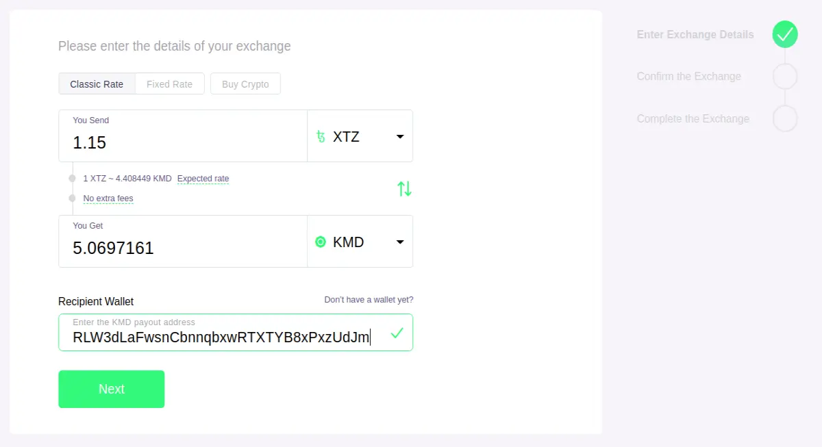 ChangeNOW selecting assets