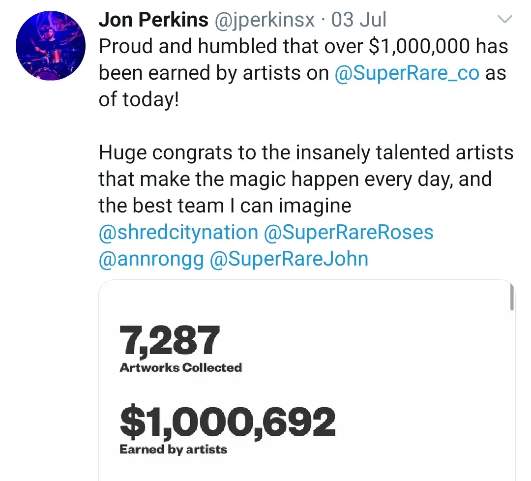 SuperRare $1 Million Sales