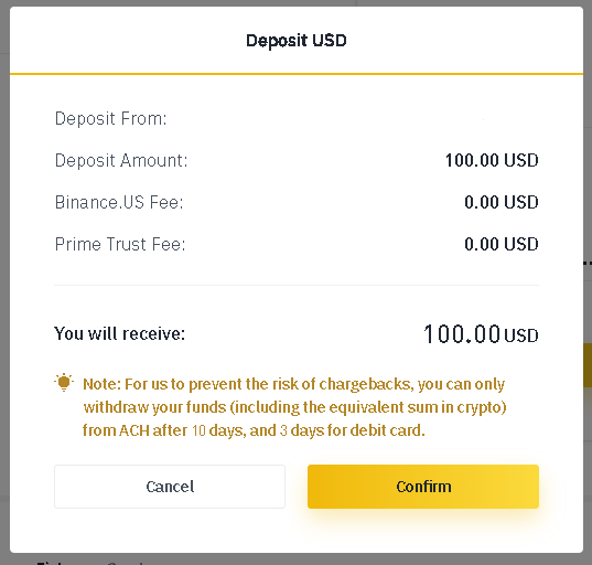 binance.us deposit ACH fees trust trevor balthrop
