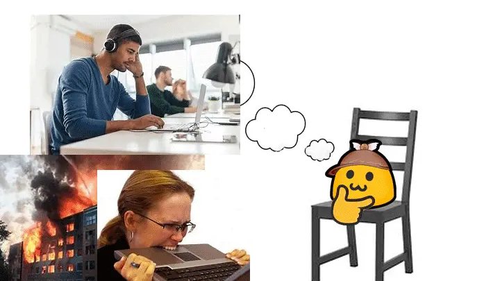 me think burned office filled with stress people