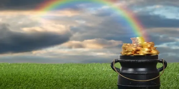 Rainbow and pot of cryptocurrency