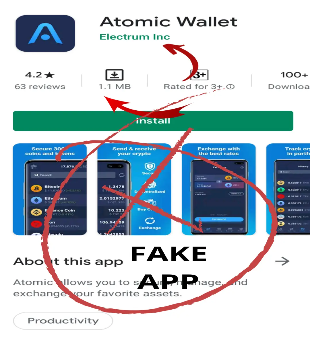 Fake Attomic wallet app