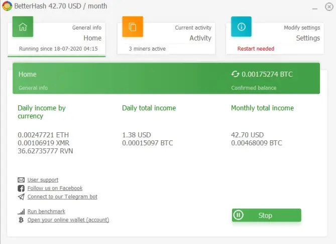 Betterhash main screen