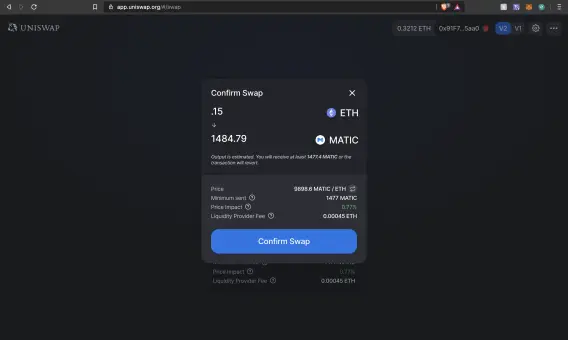 Uniswap buy screen