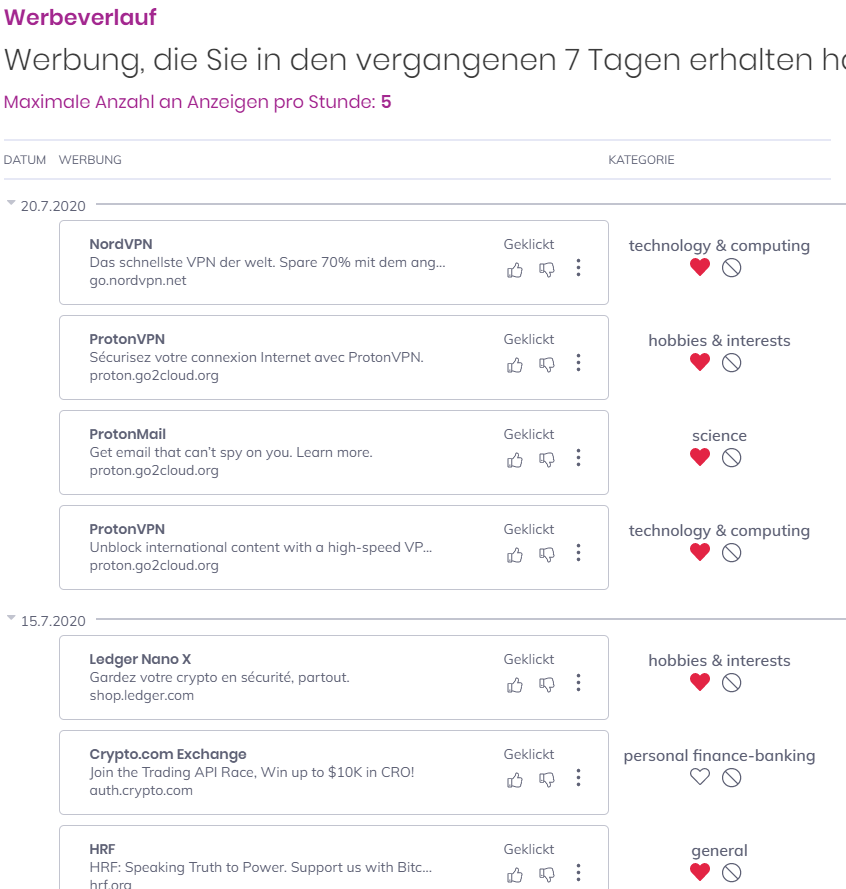 Brave Werbepräferenz