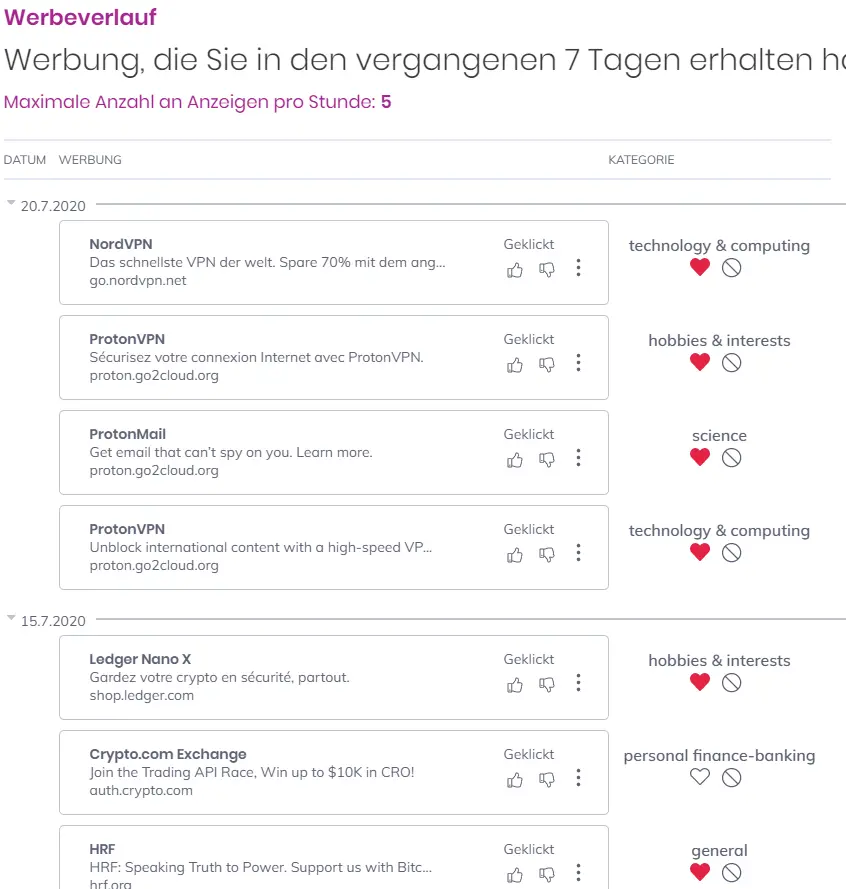 Brave Werbepräferenz