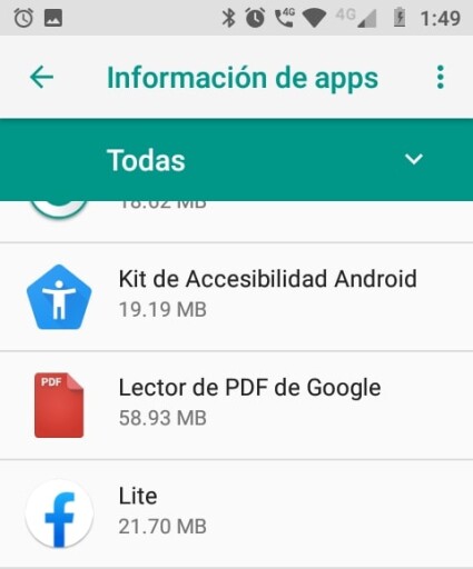 Lista de aplicaciones