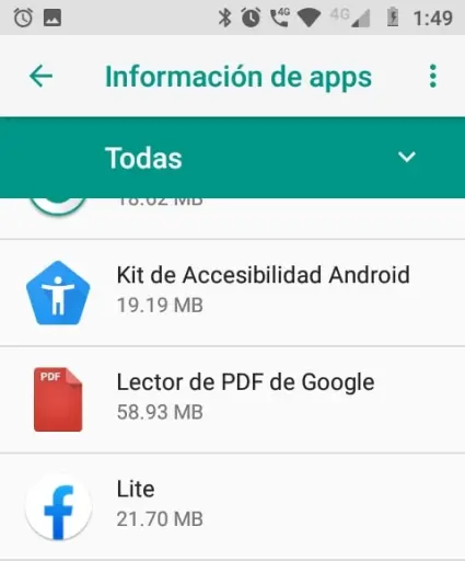Lista de aplicaciones