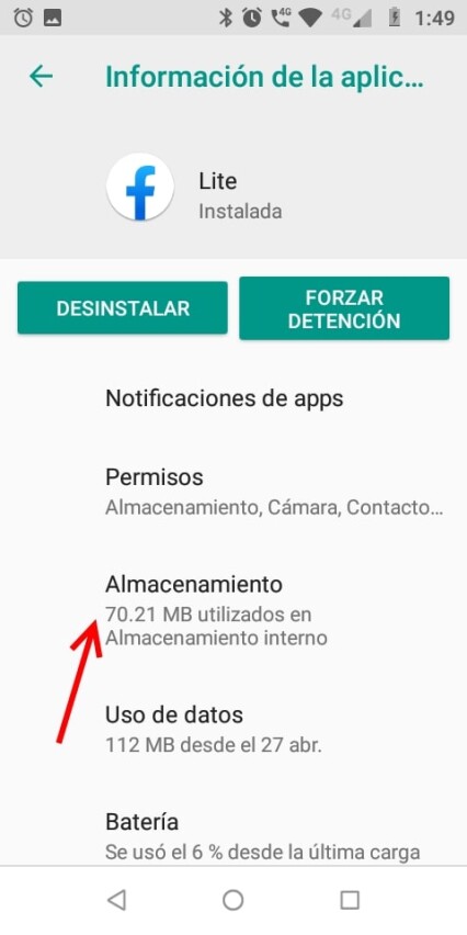 Sección almacenamiento