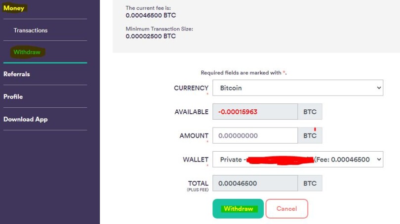 HoneyMiner_Withdraw_to_your_wallet