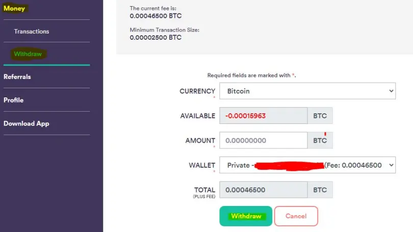 HoneyMiner_Withdraw_to_your_wallet