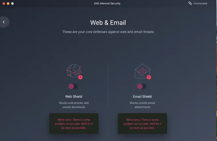 Error message of AVG software