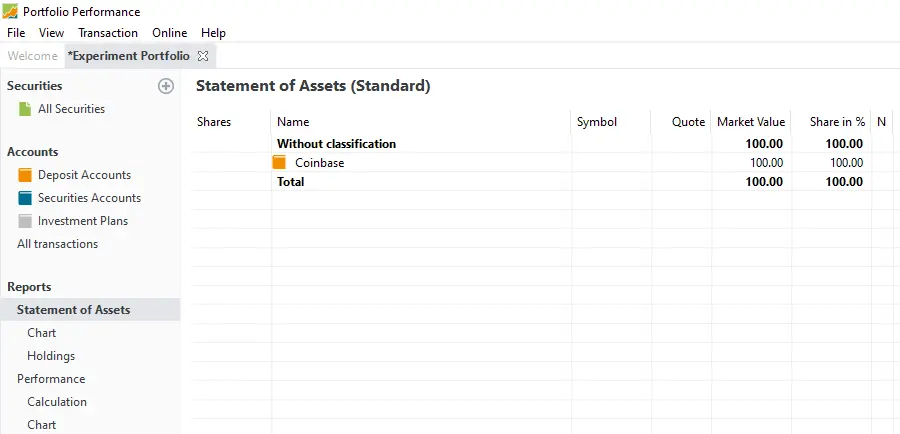 Statement of Assets after deposit