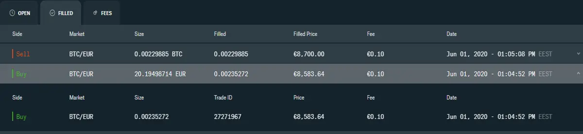 coinbase filled order