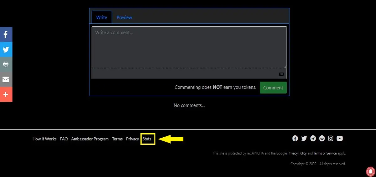 Location of link for Publish0x site wide stats