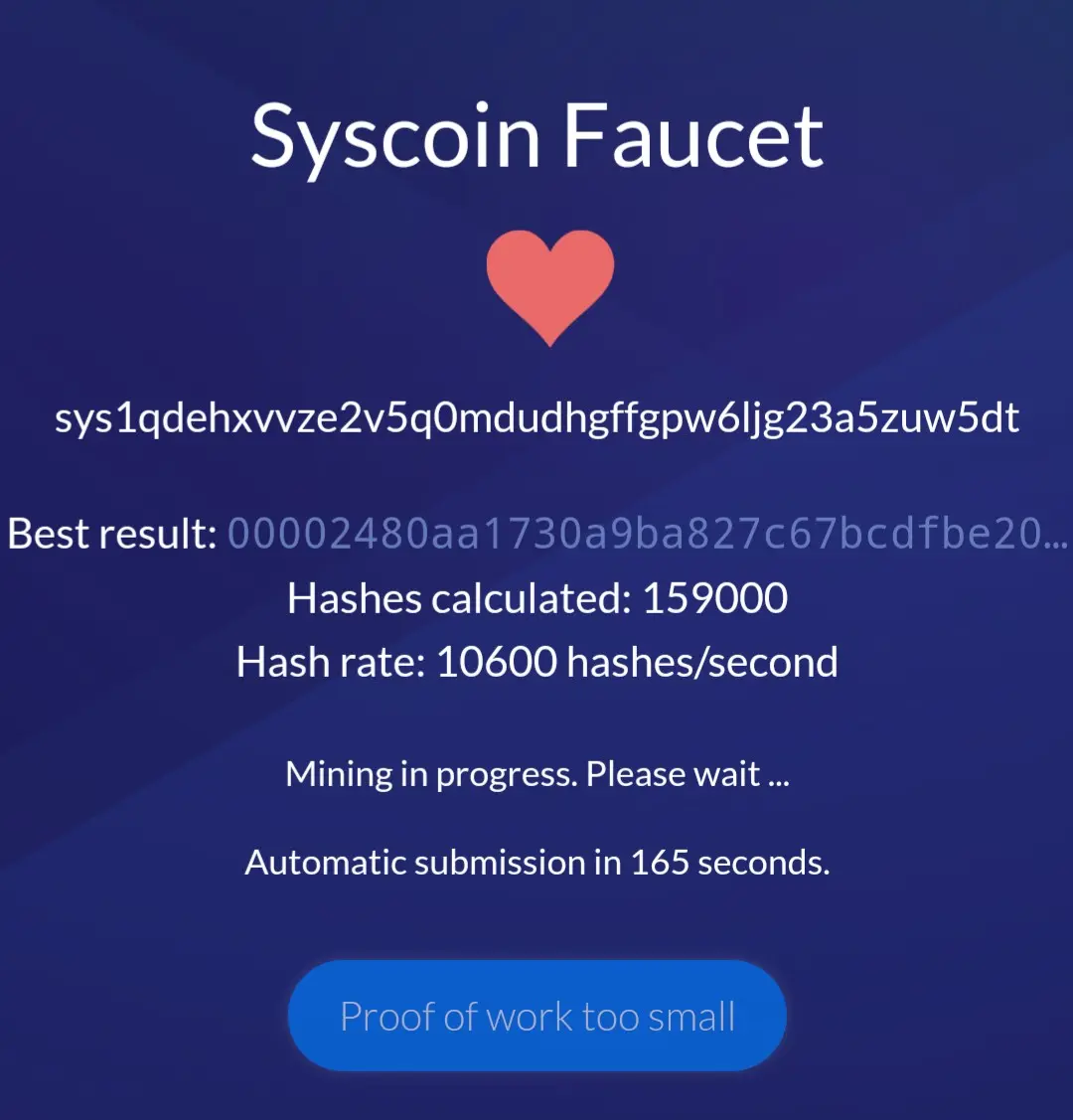 Syscoin Proof of Work Faucet