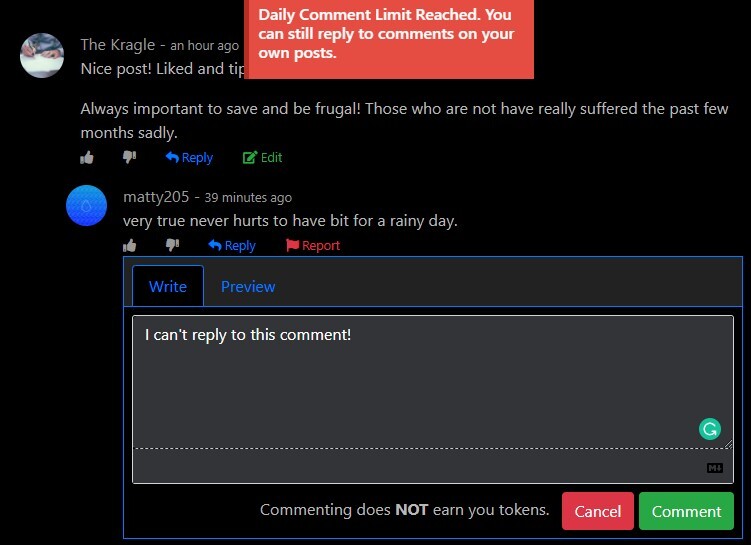 Daily Comment Limit Reached
