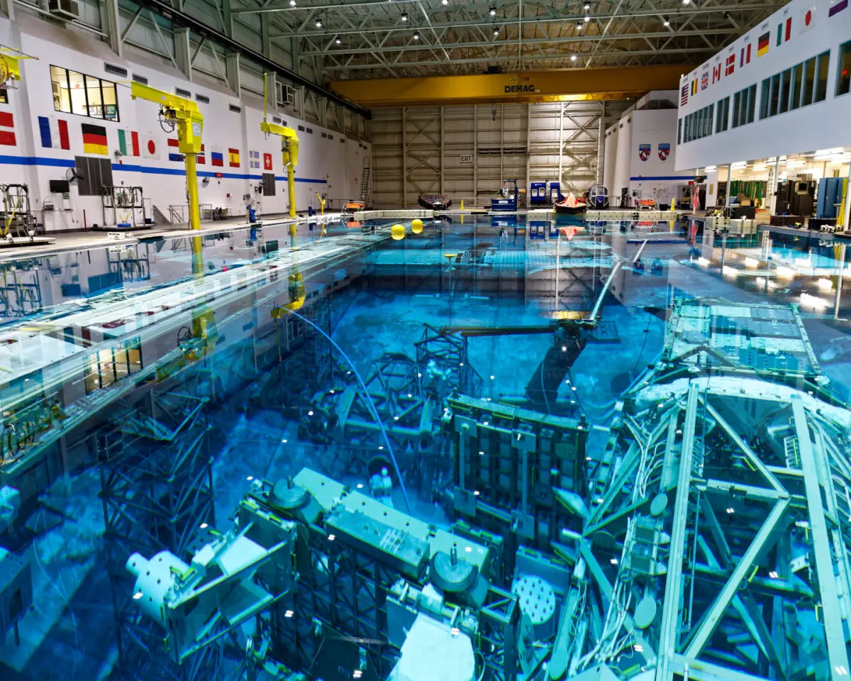 Space station underwater for NASA training with scuba diving