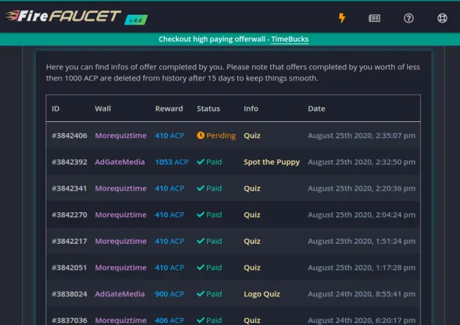 Fire Faucet Offerwall Pending Payouts