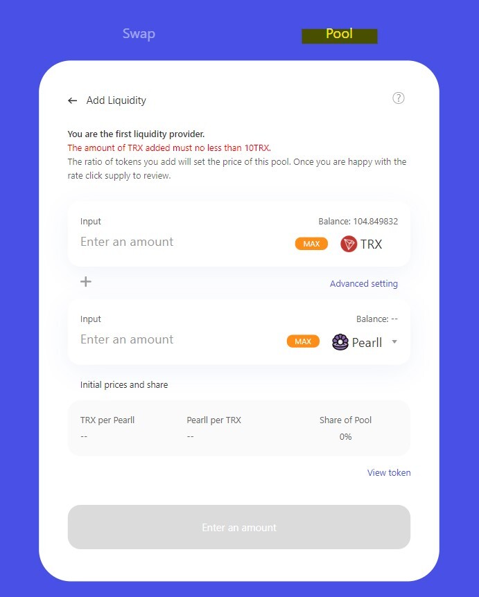 Pool option on JustSwap