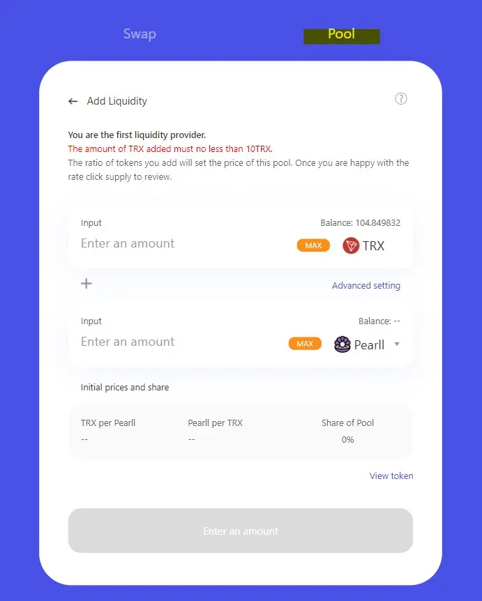 Pool option on JustSwap